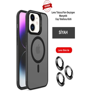  iPhone 11 Kılıf Lensli Pencere Standlı Lens Magsafe Kapak - Siyah