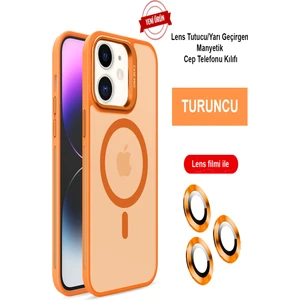  iPhone 11 Kılıf Lensli Pencere Standlı Lens Magsafe Kapak - Turuncu