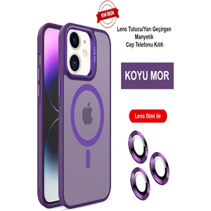  iPhone 12 Lensli Pencere Standlı Lens Magsafe Kapak - Derin Mor