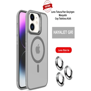  iPhone 12 Lensli Pencere Standlı Lens Magsafe Kapak - Gri