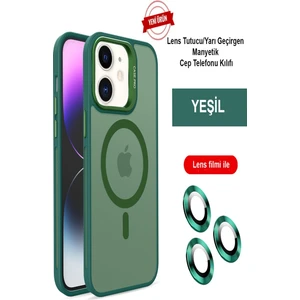  iPhone 12 Lensli Pencere Standlı Lens Magsafe Kapak - Koyu Yeşil
