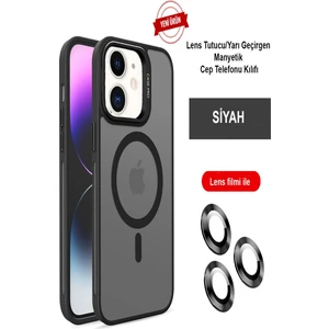  iPhone 12 Lensli Pencere Standlı Lens Magsafe Kapak - Siyah