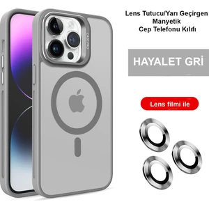  iPhone 13 Pro Max Lensli Pencere Standlı Lens Magsafe Kapak - Gri