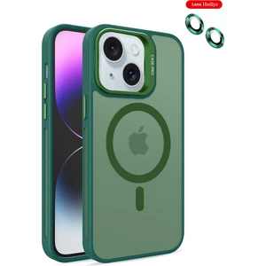  iPhone 14 Kılıf Lensli Pencere Standlı Lens Magsafe Kapak - Koyu Yeşil