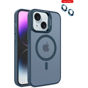  iPhone 14 Kılıf Lensli Pencere Standlı Lens Magsafe Kapak - Lacivert