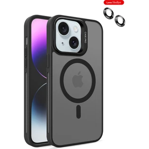  iPhone 14 Kılıf Lensli Pencere Standlı Lens Magsafe Kapak - Siyah