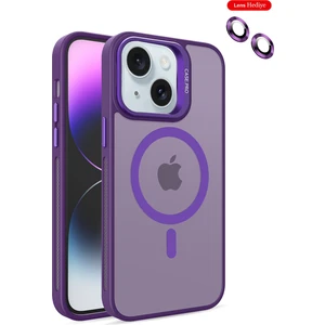  iPhone 15 Kılıf Lensli Pencere Standlı Lens Magsafe Kapak - Derin Mor