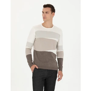 Pierre Cardin Erkek Ekru Slim Fit Bisiklet Yaka Triko Kazak 50278105-VR019