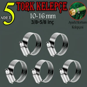 Hortum Kelepçesi Tork Ayarlı 10X16 mm Paslanmaz Çelik Boru Metal Kelepçe Ayarlanabilir Klips 5 Adet