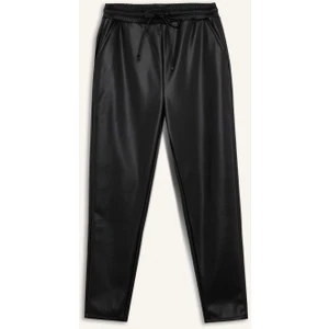 Yüksek Bel Jogger Kışlık Pantolon Cepli Standart Paça Suni Deri V8072AZ24WN