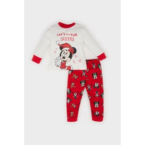 Kız Bebek Disney Mickey & Minnie Yılbaşı Temalı Pijama Takımı Bisiklet Yaka Uzun Kollu Üst Beli Lastikli Alt D7162A524WN