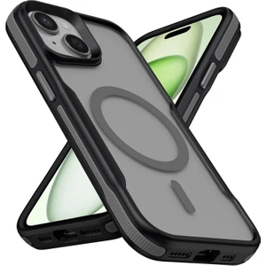 Apple iPhone 15 Plus Uyumlu Kılıf Magsafe Wireless Şarj Özellikli Şerit Tasarımlı Kılıf Kapak