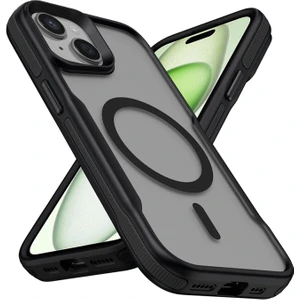 Apple iPhone 15 Plus Uyumlu Kılıf Magsafe Wireless Şarj Özellikli Şerit Tasarımlı Kılıf Kapak