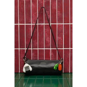 Deri Silindir Omuz Çantası Siyah