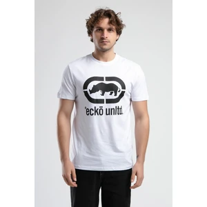 Ecko Unltd. Marc Beyaz - Siyah Bisiklet Yaka Baskılı Standard Fit Erkek Tshirt
