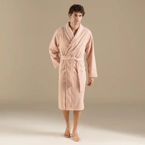 Koyu Somon Zigzag Desenli Erkek Bornoz Pamuklu Çift Kişilik