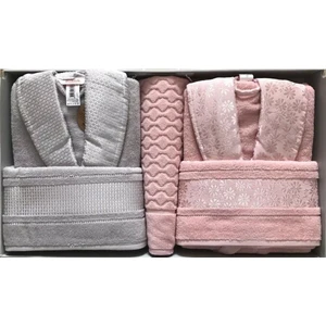 Bornoz Seti Blossom Gri Pembe