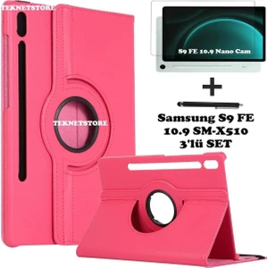 TEKNETSTORE Samsung Galaxy Tab S9 Fe 10.9 Inç Tablet Uyumlu 360 Döner Pu Deri Kılıf Seti SM-X510