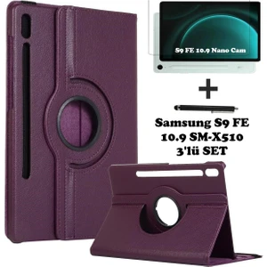 TEKNETSTORE Samsung Galaxy Tab S9 Fe 10.9 Inç Tablet Uyumlu 360 Döner Pu Deri Kılıf Seti SM-X510