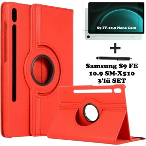 TEKNETSTORE Samsung Galaxy Tab S9 Fe 10.9 Inç Tablet Uyumlu 360 Döner Pu Deri Kılıf Seti SM-X510