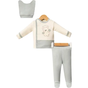 0-3 Ay 3'lü Ayıcık Nakışlı Zıbın Takım