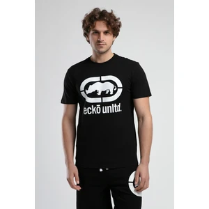 Ecko Unltd. Marc Siyah - Beyaz Bisiklet Yaka Baskılı Standard Fit Erkek Tshirt