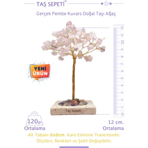 Taş Sepeti Gerçek Pembe Kuvars Doğal Taşı Ağaç