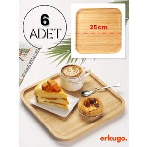 6 Adet Bambu Kare Servis Tabağı, Sunum Seti (25X25 Cm)
