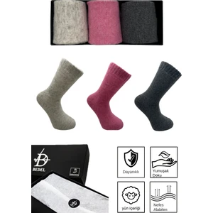 bd bedel Gri, Pembe, Antrasit Uzun Kadın Kutulu 3'lü Yünlü Kışlık Soket Çorap