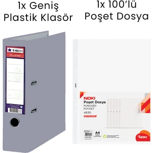 1 Adet  Geniş Klasör 1 Adet Noki 100'LÜ Poşet Dosya Ofis Seti