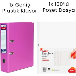 1 Adet  Geniş Klasör 1 Adet Noki 100'LÜ Poşet Dosya Ofis Seti