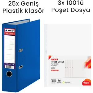 25 Adet  Geniş Klasör 3 Adet Noki 100'LÜ Poşet Dosya Ofis Seti