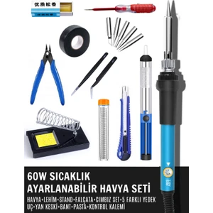 ST-60 60W Sıcaklık Ayarlanabilir Kalem Havya Lehim Makinesi Profesyonel Seti