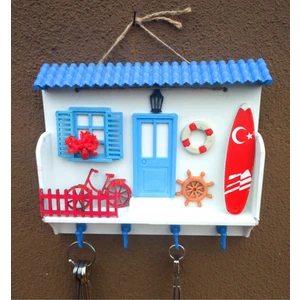 Antioch Artdesign Ahşap Anahtarlık Kapı Girişi Duvar Süsü Çapalı Saksılı Sandal Küreği Figürlü Ev Dekor