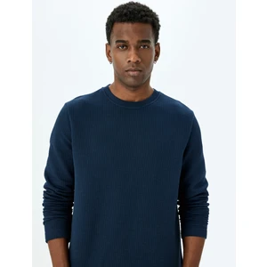 Uzun Kollu Pamuk Karışımlı Dokulu Bisiklet Yaka Sweatshirt