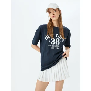 Kolej Baskılı Bisiklet Yaka Kısa Kollu Oversize T-Shirt