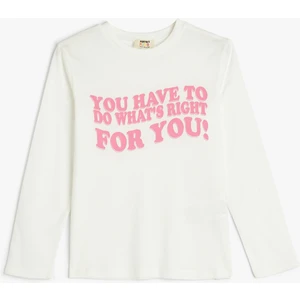 T-Shirt Slogan Baskılı Uzun Kollu Bisiklet Yaka Pamuklu
