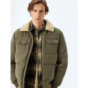 Slim Fit Şişme Mont Peluş Yaka Detaylı Fermuarlı