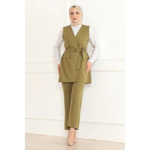 Moda Mihram Kemer Detaylı Haki İkili Takım Kadın Dabıl Kumaş Yeni Sezon