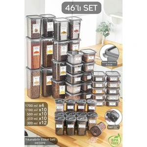 Nia 92 Parça Kare Erzak ve Bakliyat Saklama Kabı Baharat Seti 12X300ML 10X(350ML500ML1100ML)4X1700ML