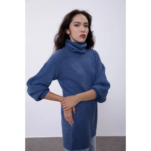 Koyu Mavi Balıkçı Yaka Oversize Triko Tunik SWK4299KM