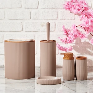 Bath Ahşap Desenli 5’li Banyo Seti - Bej