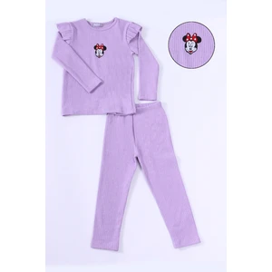 Kız Çocuk Triko Takım Minnie Mouse Nakışlı Kolları Fırfırlı E25