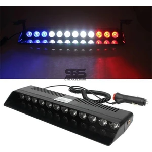 S12 Cam Içi Vantuzlu Polis Çakarı 12 LED  Kırmızı Mavi Beyaz Çakmaklık Girişli Ön Arka Cam