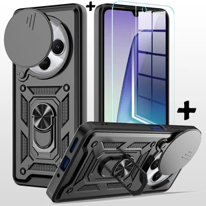 M.TK Moveteck Xiaomi Redmi 14C Kılıf Kamera Korumalı Sürgülü Yüzüklü Armor Zırh Tank Kapak + 1 Adet 9h Ekran Koruyucu 1 Adet Kılıf Set