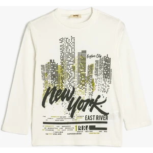 T-Shirt Uzun Kollu Bisiklet Yaka Şehir Baskılı Pamuklu