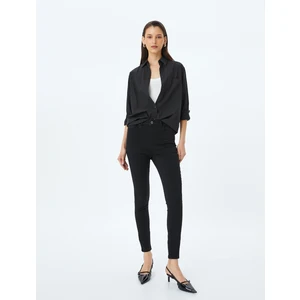 Yüksek Bel Skinny Fit Dar Paça Düğmeli Kot Pantolon - Skinny Fit Push Up Jean