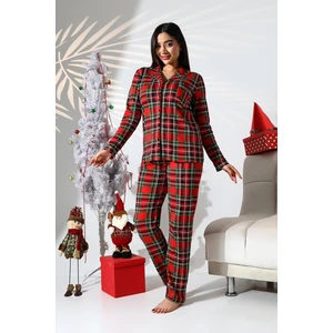 Likapashop Ekose Büyük Beden Kırmızı Pijama Takımı