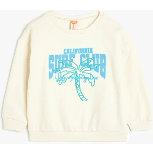 Palmiye Baskılı Bisiklet Yaka Uzun Kollu Pamuklu Sweatshirt