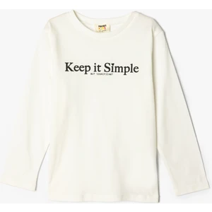 T-Shirt Slogan Baskılı Uzun Kollu Bisiklet Yaka Pamuklu